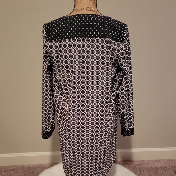 LOFT Black and White Long Sleeve Dress with Mandarin Collar - Picture 3 of 4
